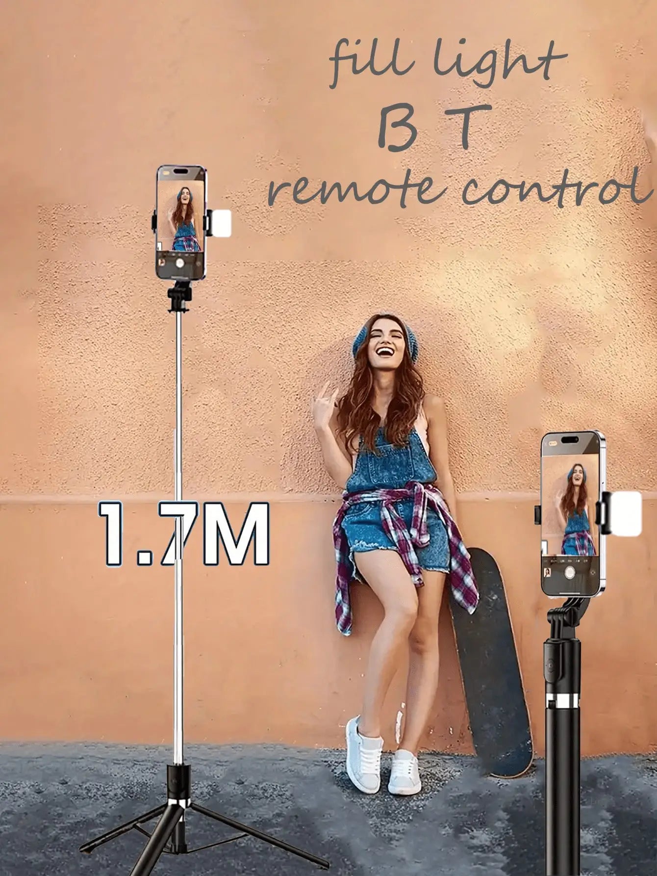 67 Inch Selfie Stick With Reinforced , Extendable Selfie SticTripod with Wireless Remote and Tripod Stand, Portable, Lightweight, Compatible with iPhone 15 14 13 12 Pro Xs Max X 8Plus, Smartphone and More