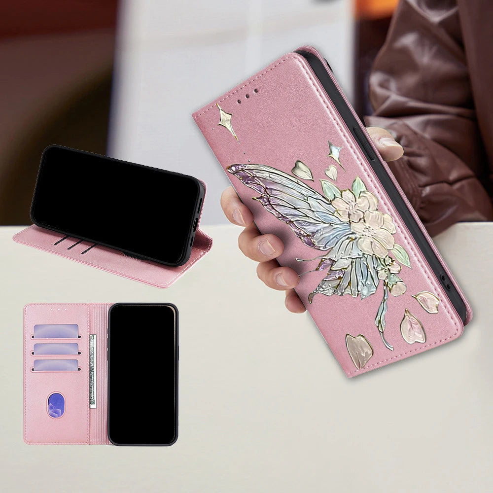 Painted Magnetic Flip Leather Wallet Case For Samsung Galaxy S26 Ultra S25 FE Galaxy S24 S23 S22 S25 Edge S26 Plus Cover Funda
