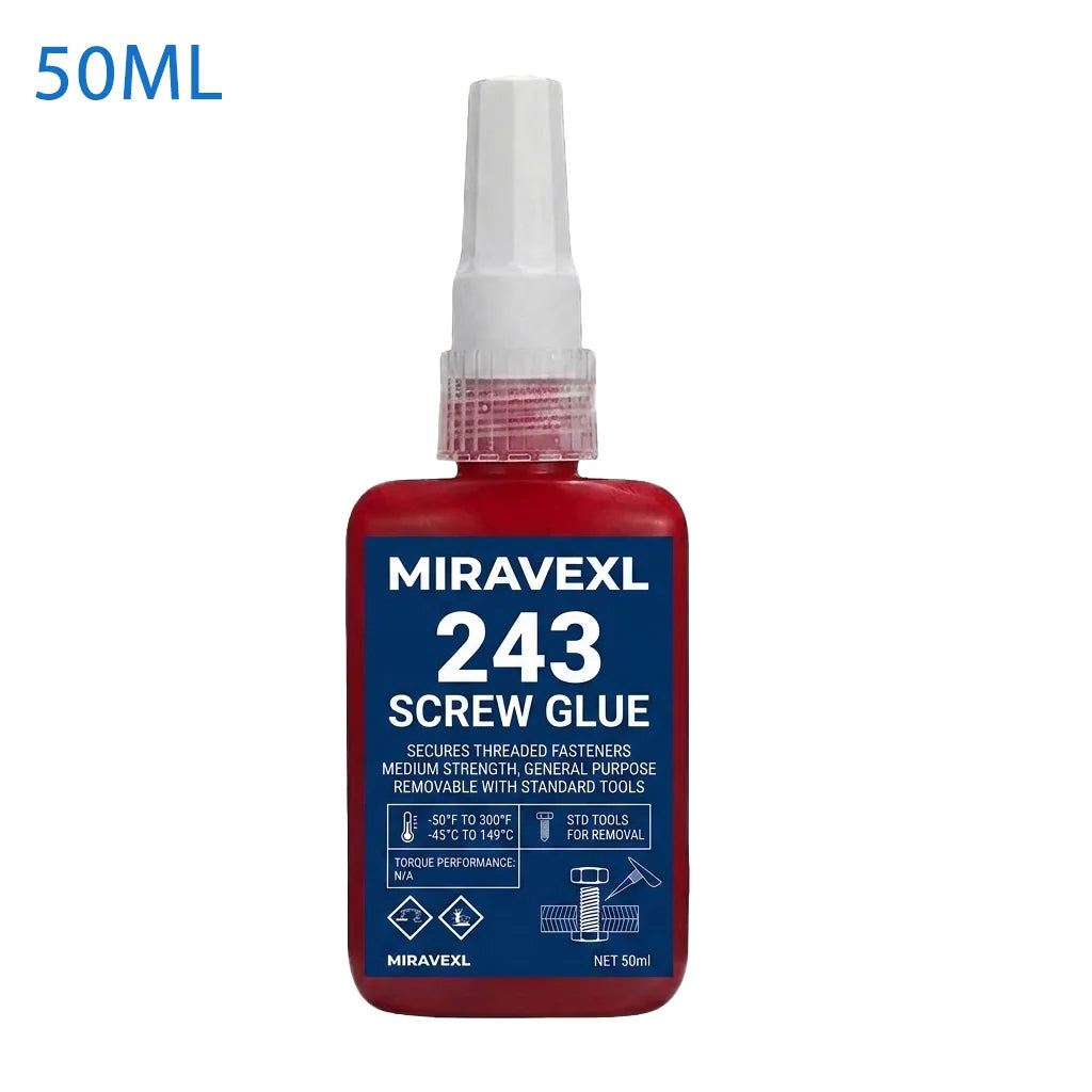 MIRAVEXL 30/50ml 243 Medium Strength Blue Thread Locker, Anaerobic Metal Adhesive for Anti-Loosening & Corrosion Prevention