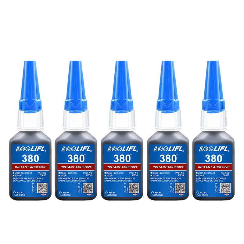 Loolifl380 Black 20g Super Glue Instant Fast-Drying Cyanoacrylate Adhesive Leather Rubber Wood Metal Strong Bonding Liquid Glue