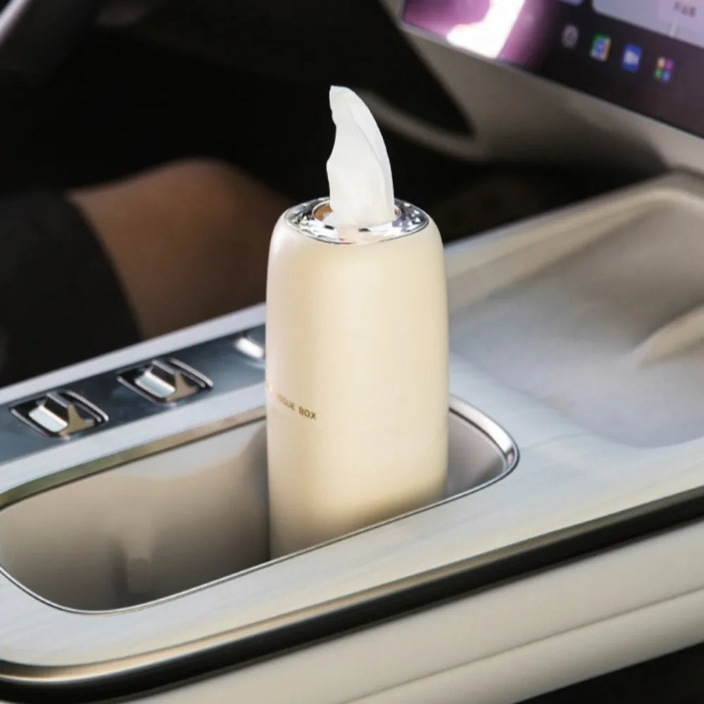 Refillable Car Tissues Cylinder Tissue Dispenser Cup Holder Round Tube Tissue Container Space-saving Large Capacity