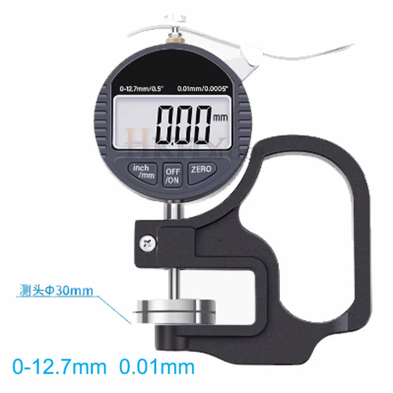0-12.7mm Digital Micrometer Thickness Gauge Large Size Alloy Measuring Surface Caliper Gauge Sponge Leather Measuring Tools 25.4