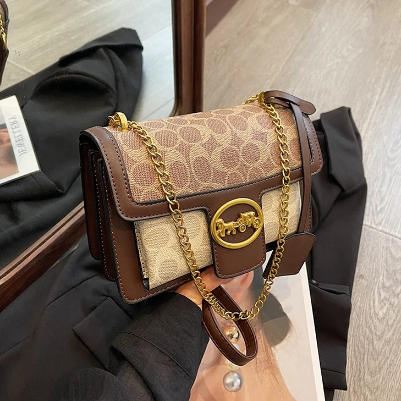 Luxury Retro Women's Messenger Shoulder Bag Trendy Minimalist Square Handbag with Chain High-End Crossbody Portable Box Design