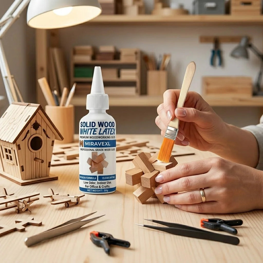 50g Eco-Friendly White Wood Glue with Brush, Quick Dry Strong Bond for Office Craft Woodworking & School DIY Projects