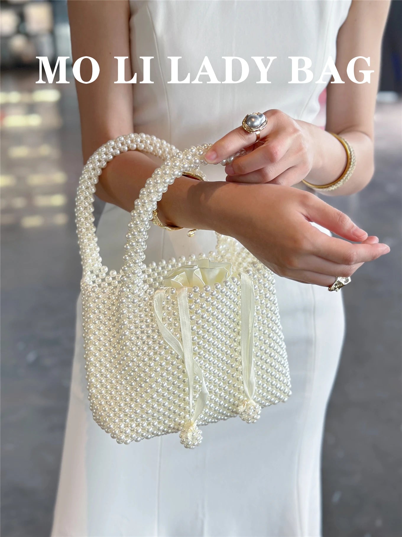 2026 Fairy Pearl Handbag Summer Name Lady Handwoven Beaded Basket Handheld Crossbody Bag Women Open Top Style