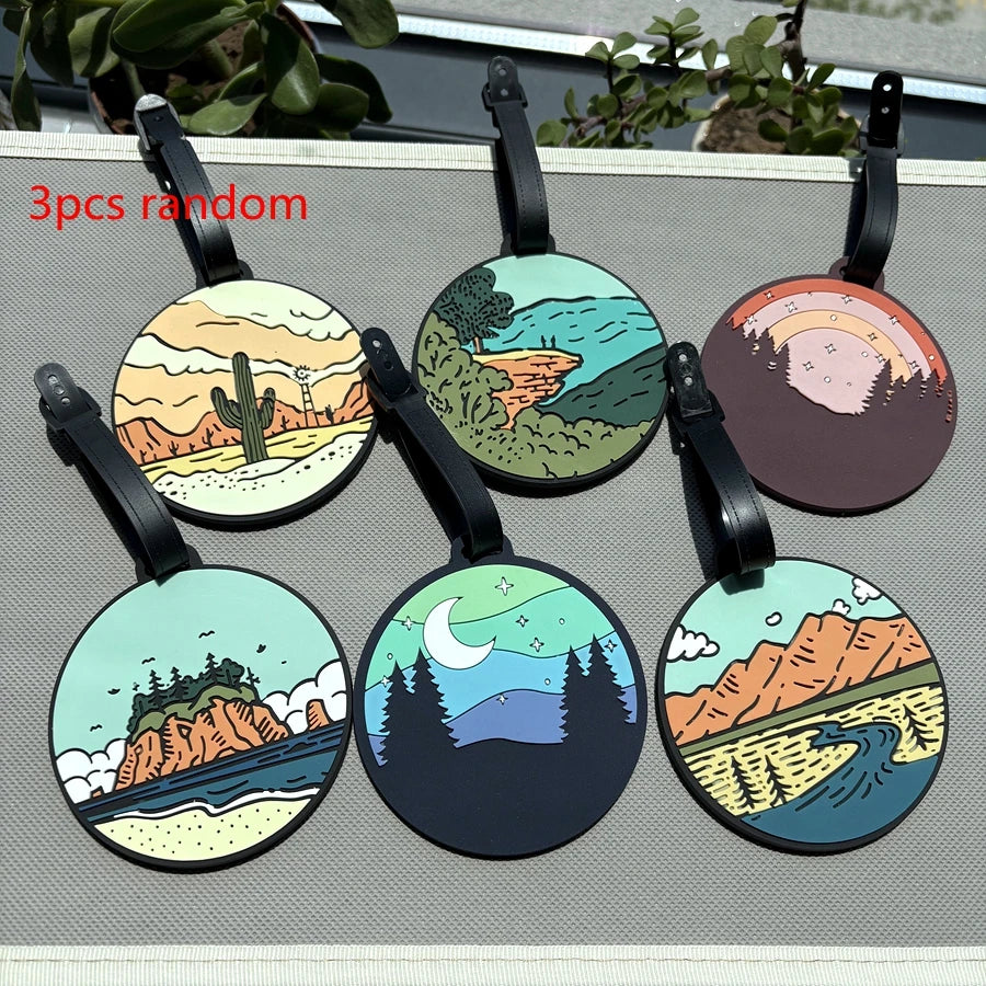 1/2/3/6cs Starry Sky Landscape Luggage Tag Pendant Work Name Tag Business Travel Airport Luggage Anti Loss ID Tag