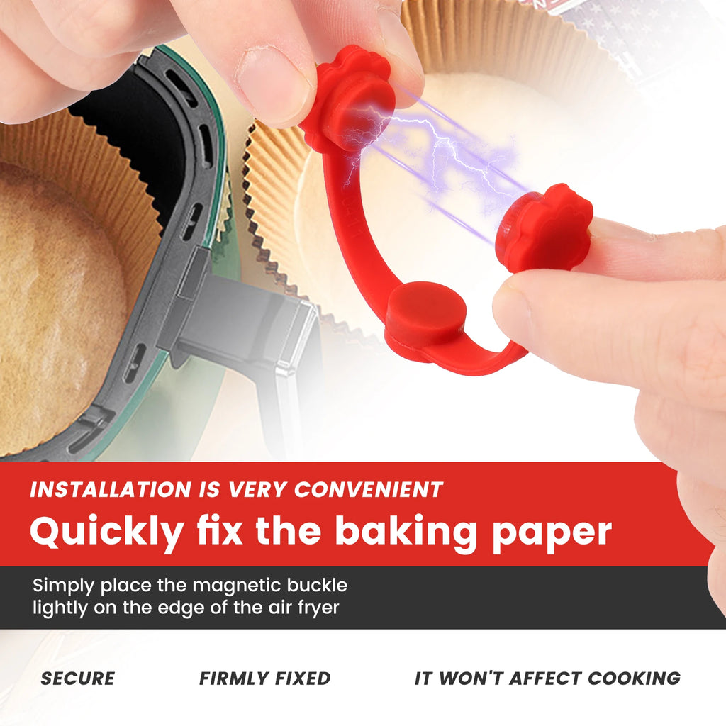 4Pcs Air Fryer Magnet Silicone Buckle Air Fryer Parchment Paper Lock Liners Prevent Paper to Burn Air Fryer Baking Accessories