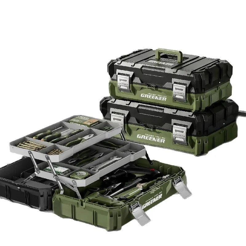 Electrician Multi Purpose Storage Case Folding Tool Box Large Capacity Durable Shockproof Heavy Duty Industrial Three Layer