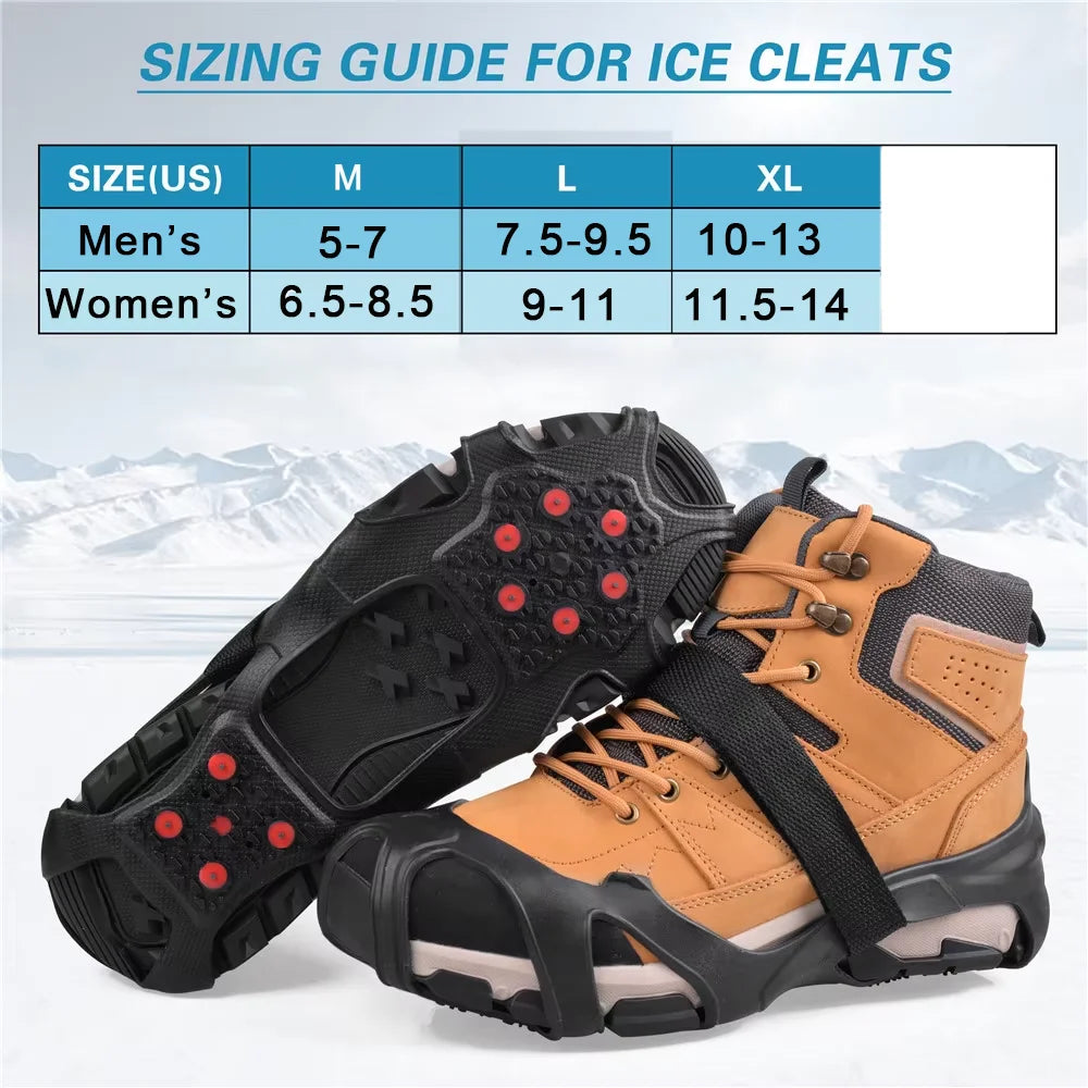 Ice Cleats for Shoes and Boots Tungsten steel 10 Studs Big size Anti Slip crampons for hiking boots snow shoes for women/men