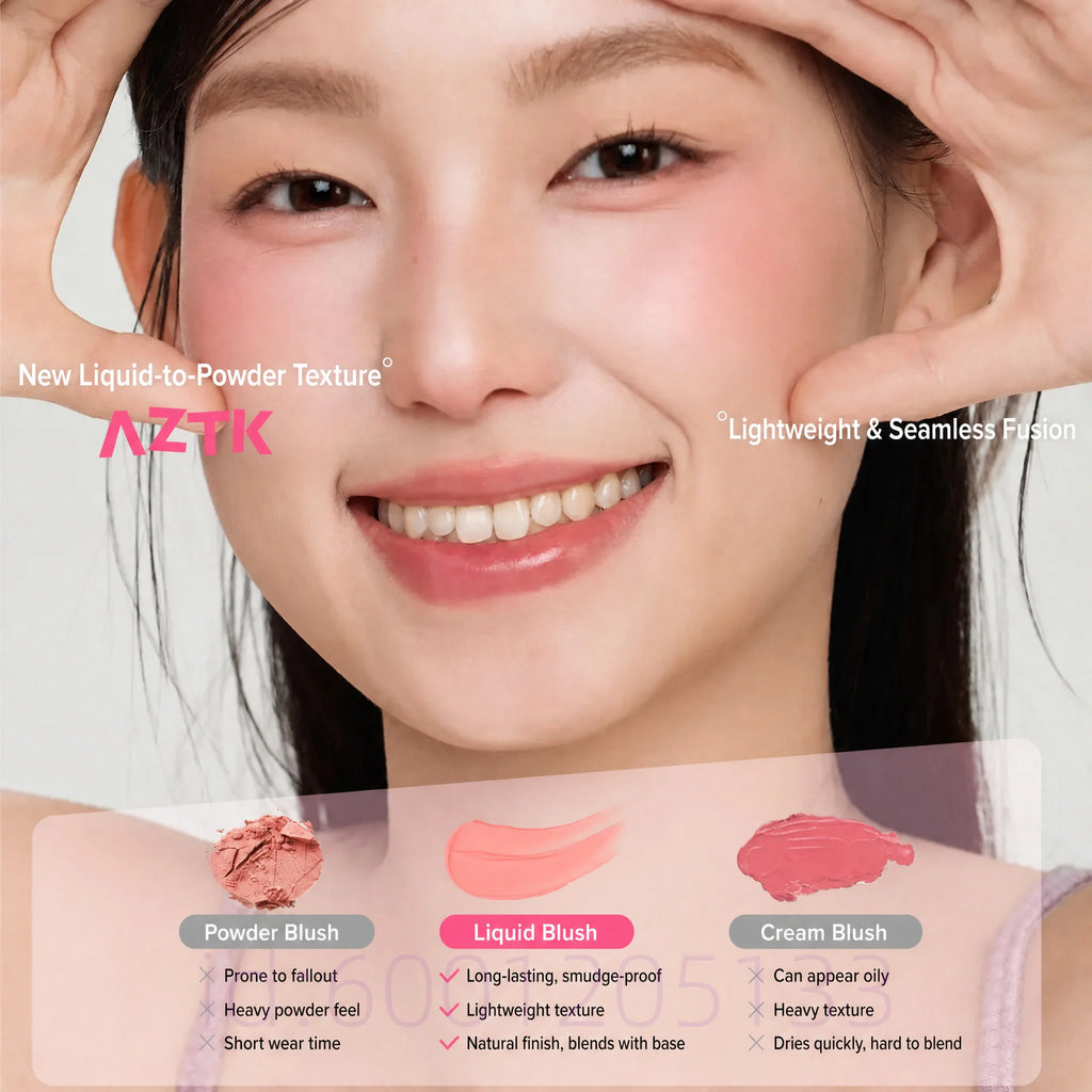 AZTK Liquid Blush Water To Powder Soft Matte Cool Toned Blusher Natural Pink Flush Long Lasting Cheek Tint Makeup