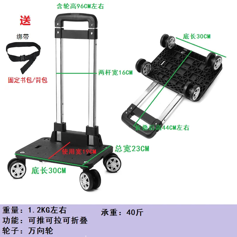 Portable Lightweight Aluminum Alloy Wheelbarrow Hand-Pulled Cart Foldable Brake Function Handy Shopping Car for Easy Storage