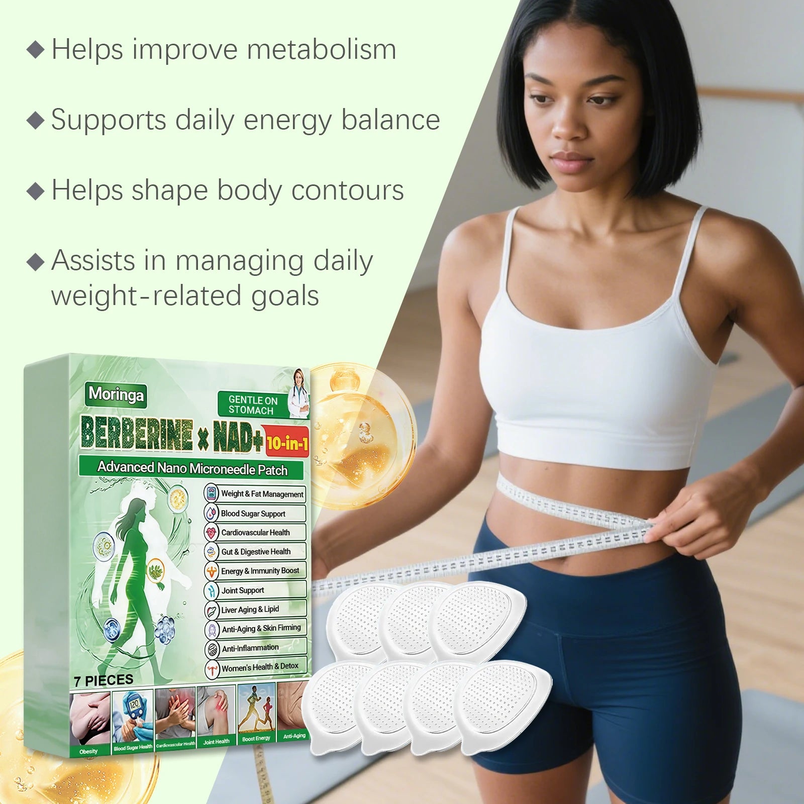 10 in 1 Nano Microneedle Firming Sticker Berberine NAD+ Skin Firming & Body Shaping Patch for Women & Men Long Lasting Care