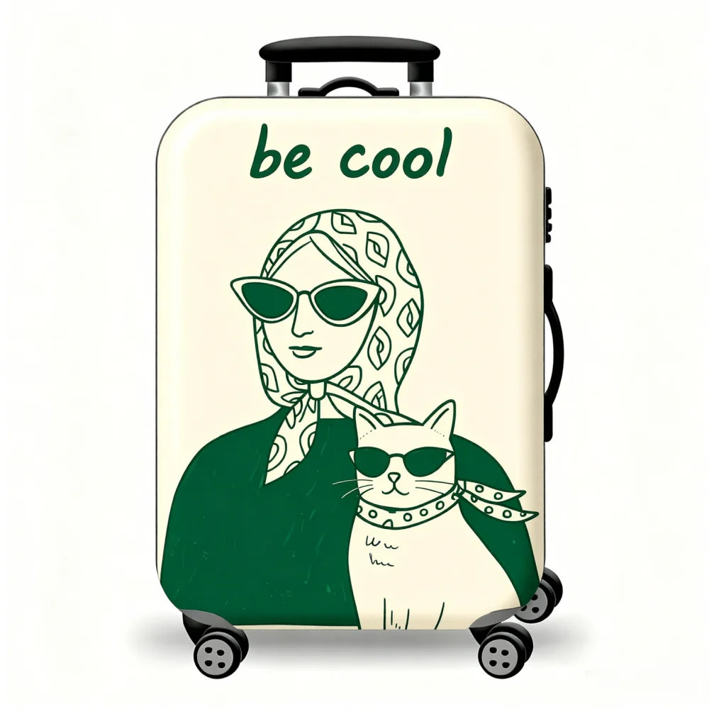 Washable cartoon dog abstract line printed suitcase cover, elastic all-inclusive protective cover, standard tie rod suitcase.