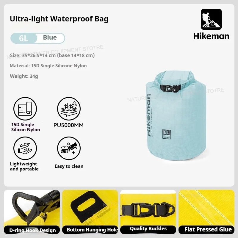 HIKEMAN Ultralight Storage Bag Silicon Coated Waterproof Bag Camping Clothing Stuff Sack Outdoor Compression Bag