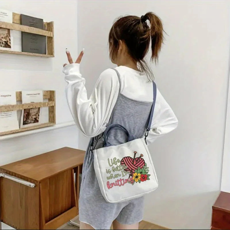 "Life Is Better When I'm Knitting" Crossbody Tote Bags, Suitable for Commuting and Daily Use,Gift for Knitting Enthusiasts