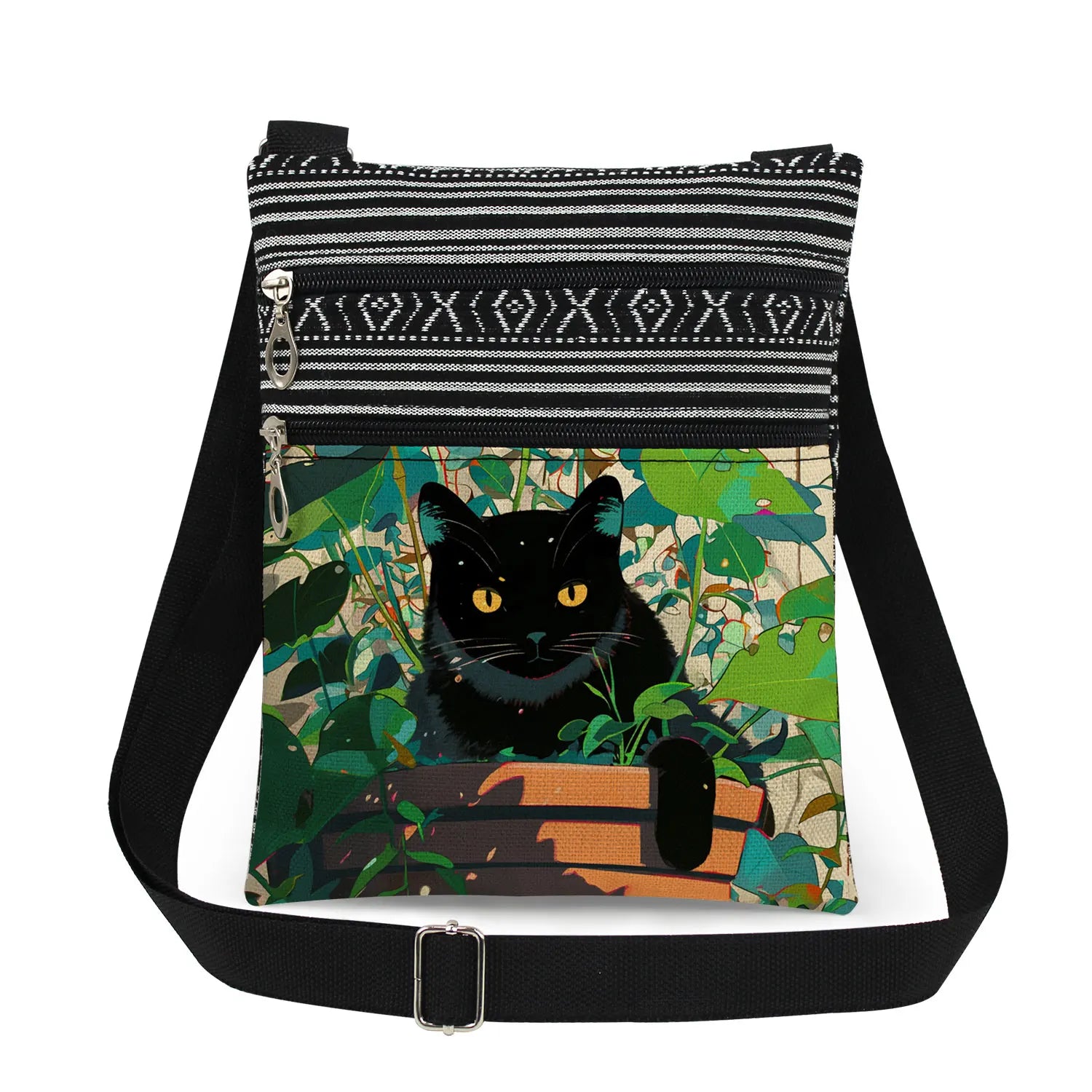 Cute Cartoon Black Cat Print Crossbody Bags Shoulder Bags For Women Daily Travel Portable Small Messenger Bags Catkeeper Gift