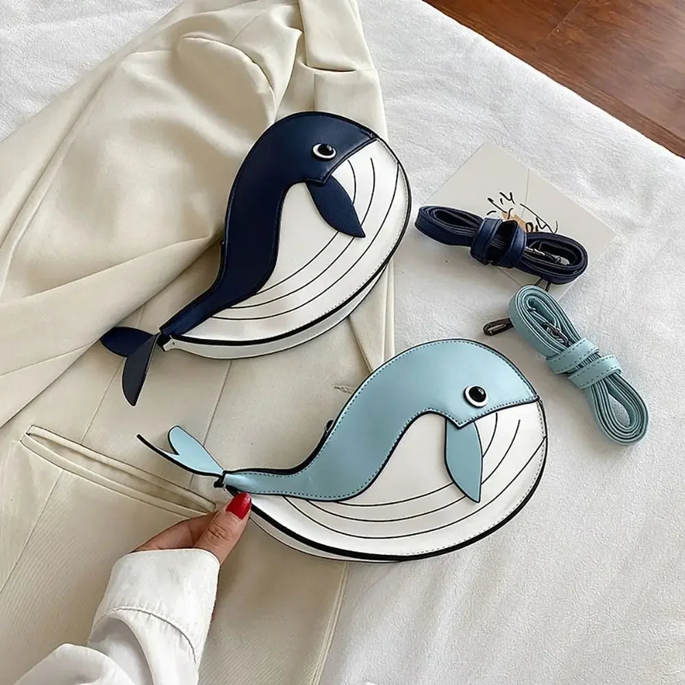 Cartoon Shoulder Bag Personalized Pu Leather Animal Shaped Phone Purse Little Whale Crossbody Bag Women
