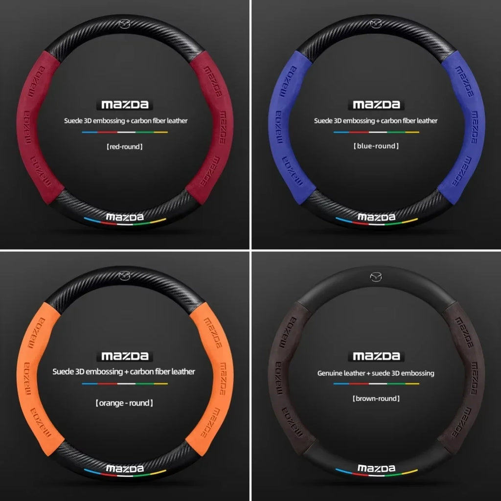 Car Suede Carbon Fiber Leather Steering Wheel Cover For Mazda BT-50 CX-3 CX-4 CX-5 CX-7 CX-9 MX5 Mazda 3 Axela 6 Gh Gj Demio Car