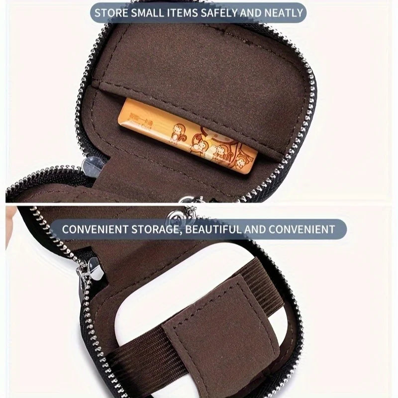 Earbud Carrying Case Small Compatible with PU Leather Earphone Case Protective Storage Pouch Bag with Mesh Pocket & Keychain for