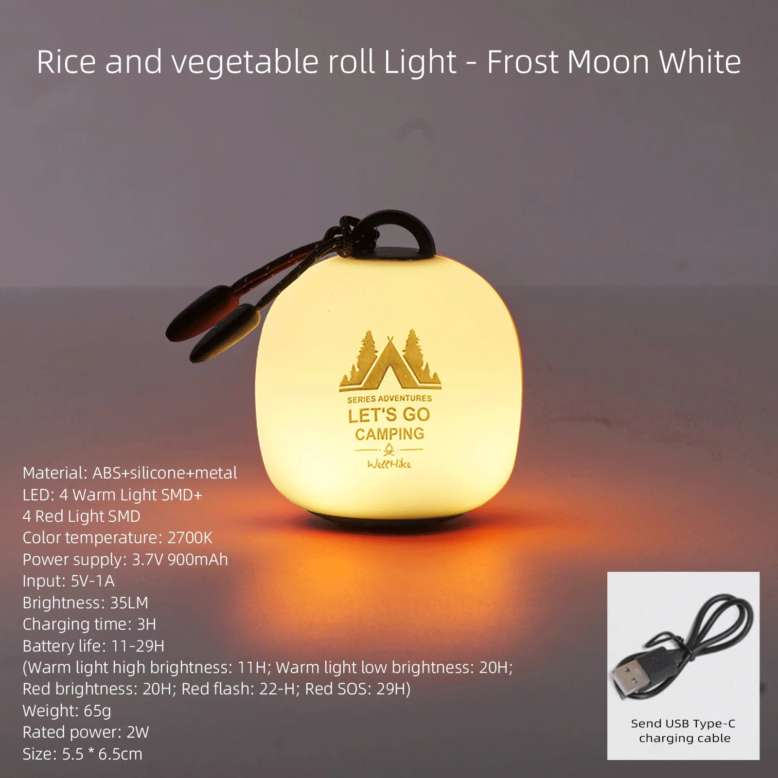 WELLHIKE Squishy Rice Ball Silicone LED Camping Light, Rechargeable Dimmable Long-Lasting Outdoor Ambient Lamp