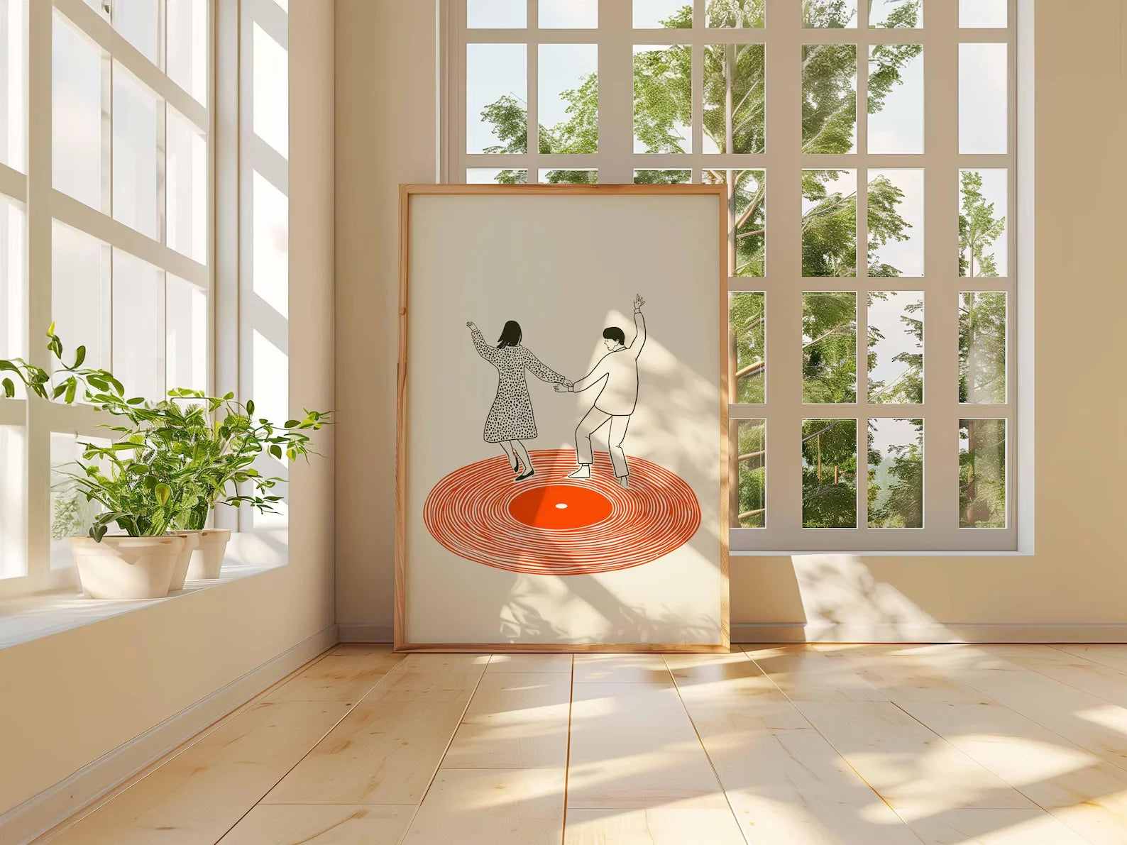 Dancing Couple Wall Art Print, Retro Record Player Poster, Modern Music Inspired Illustration for Home Bar or Living Room