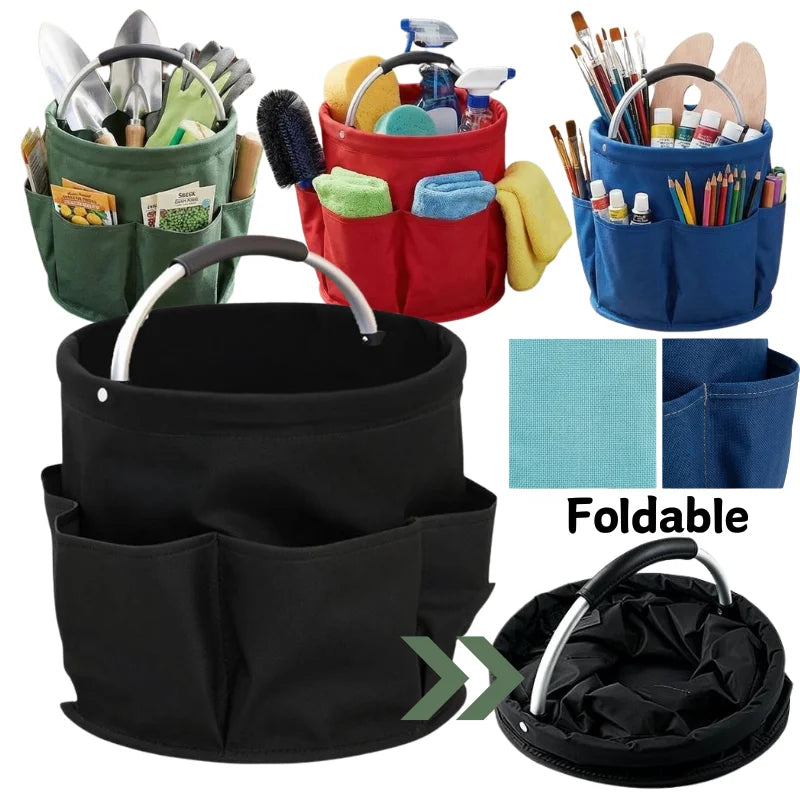 Large Capacity Multi Pocket Storage Bucket Portable Foldable Handheld Garden Tool Bag Outdoor Beach Toy Organizer Tote Basket