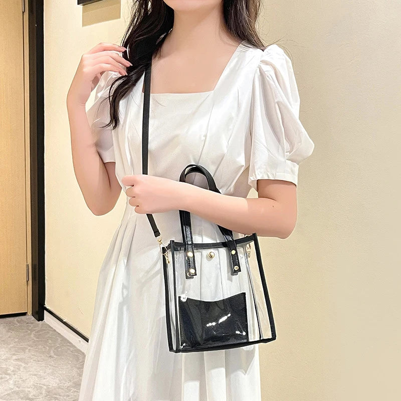 Women Mini Clear PVC Tote Bag Summer Transparent Jelly Handbag With Detachable Crossbody Strap
