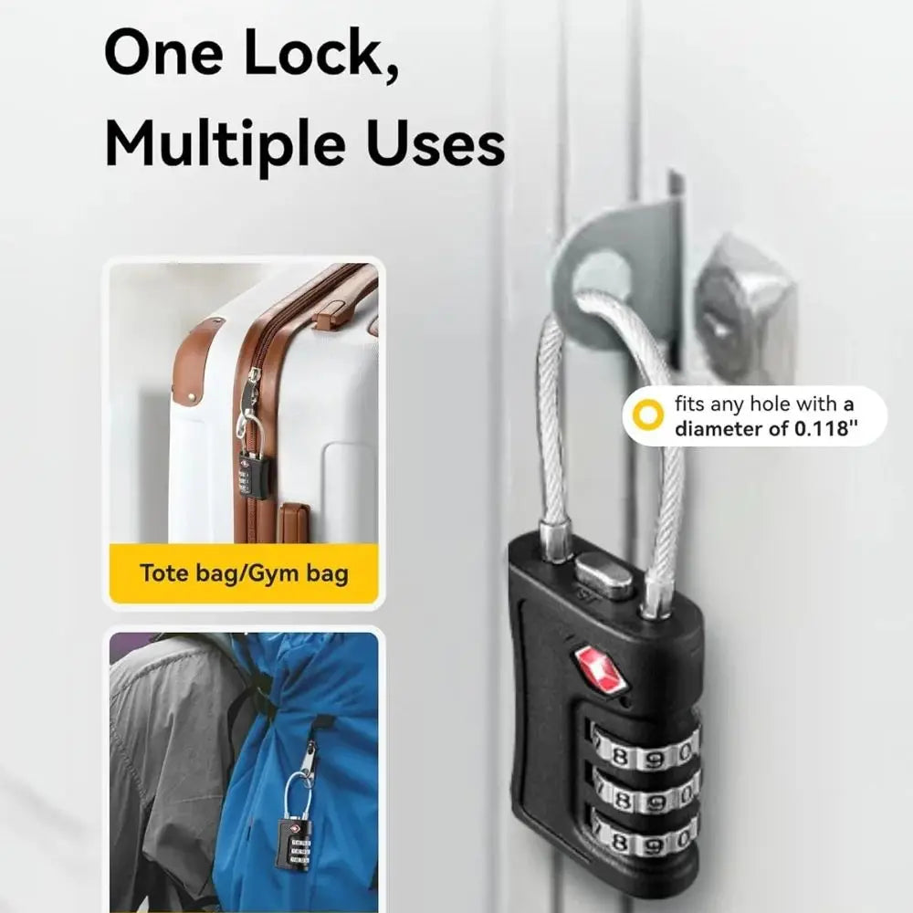 1-4pcs TSA Customs Code Lock for Travel Luggage Password Changeable black Lock Contrast Design Padlock 3 Digit Combination Lock