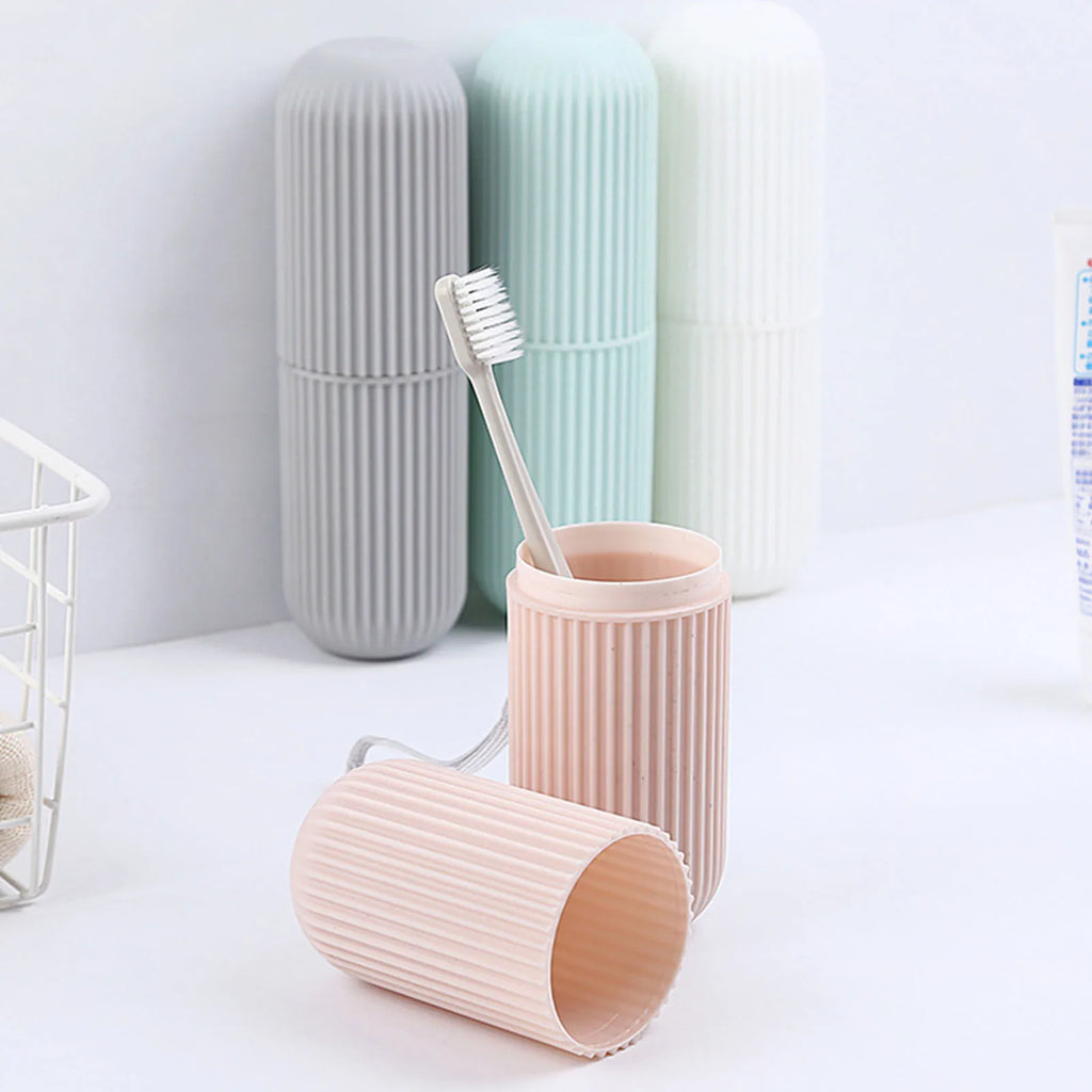 Travel Toothbrush Case Carrier Portable PP Slip Resistant Travel Toothbrush Cup with Cover White