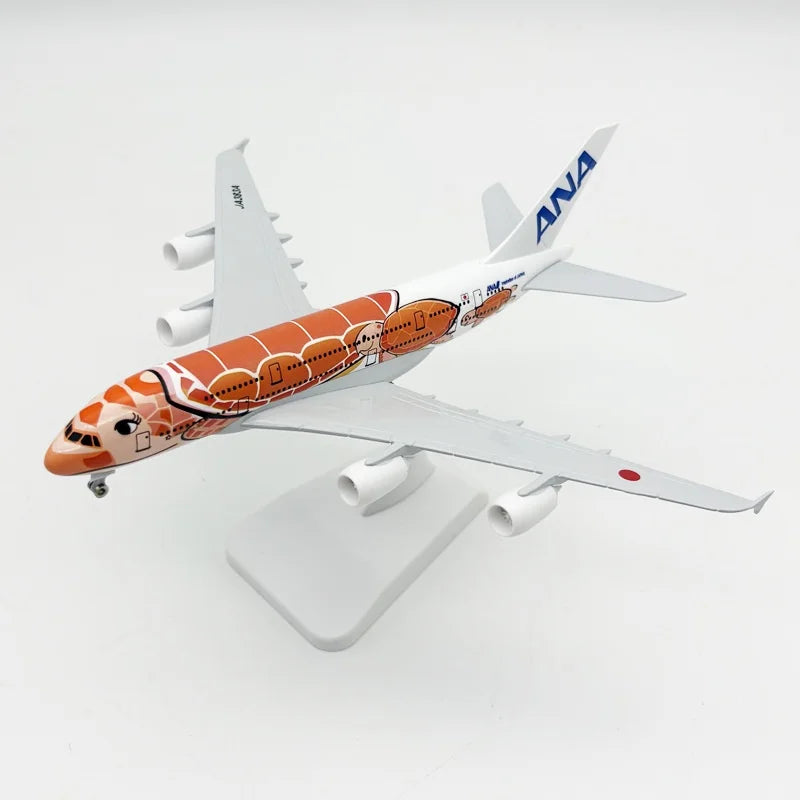 20cm Air Japan ANA Airlines Airplane Model Toy Green Cartoon Sea Turtle Airbus 380 A380 Airways Metal Alloy Diecast Airplane
