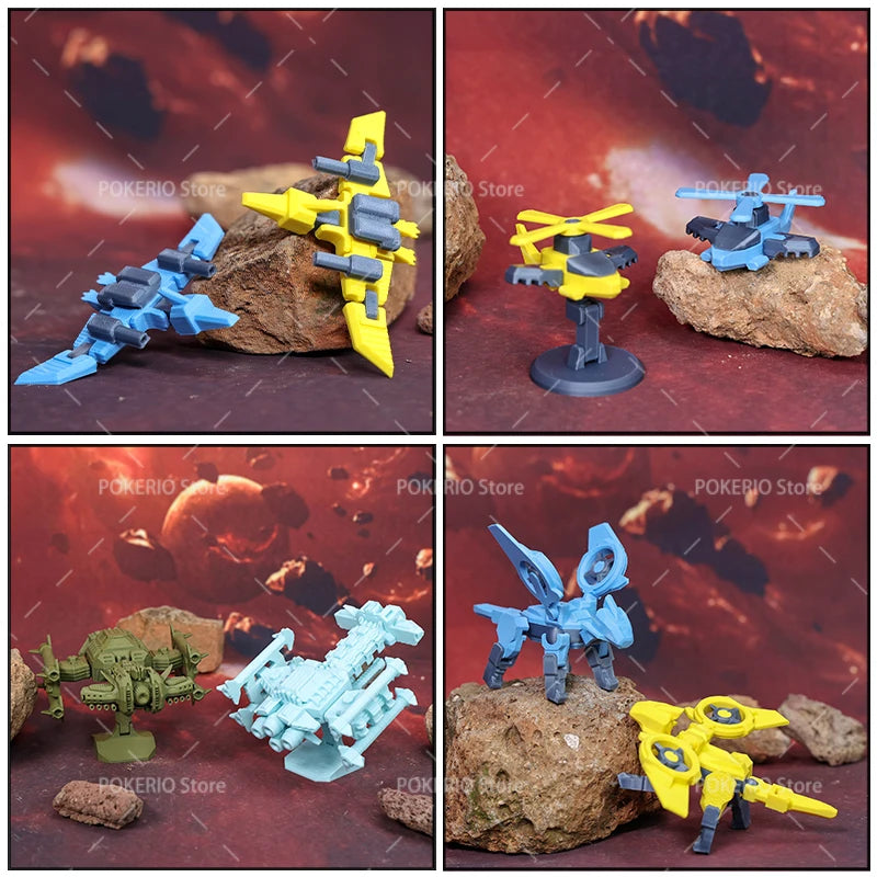 Mini War Machine Mecha Fighter Jet Series 3D Printed Starship Attack Helicopter Flutter Drone Movable Joints Assemble Models Toy