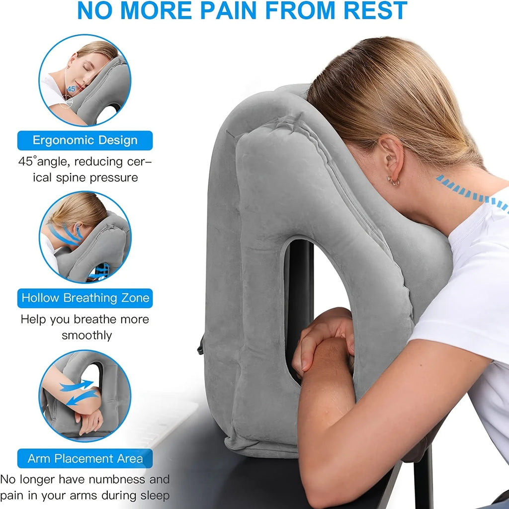 Upgraded Inflatable Air Cushion Travel Pillow Headrest Chin Support Cushions for Airplane Plane Car Office Rest Neck Nap Pillows