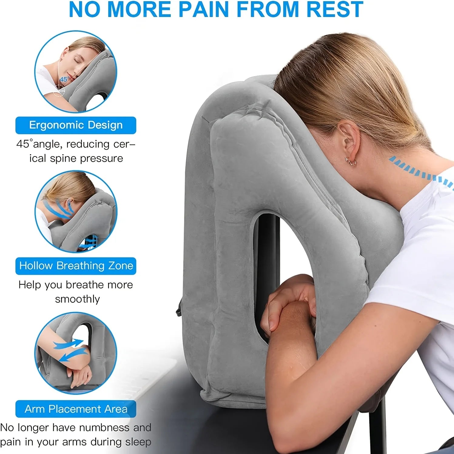 Upgraded Inflatable Air Cushion Travel Pillow Headrest Chin Support Cushions for Airplane Plane Car Office Rest Neck Nap Pillows
