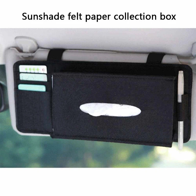 KKJOY Creative Car Sunshade Tissue Box Paper Towel Bag Multi - Function Felt Car Hanging Seat Car Interior Storage Box Supplies