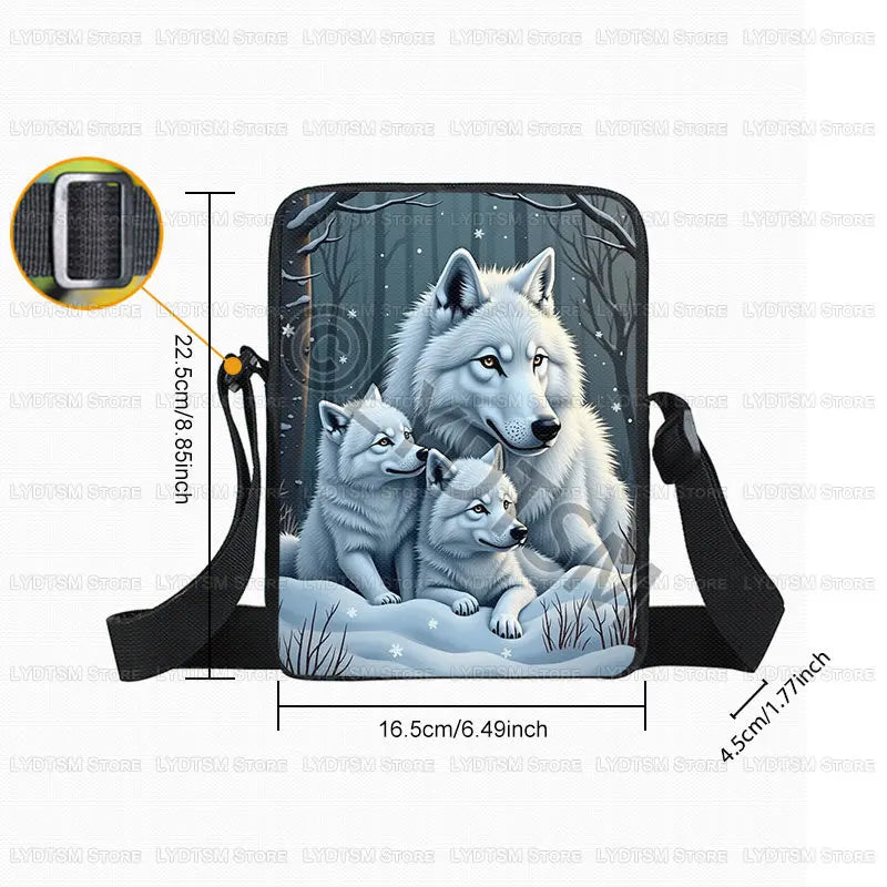 Cool Moon and Howling Wolf Print Crossbody Bag Women Handbag Student Bookbags Phone Wallet Holder Messenger Bags Gift