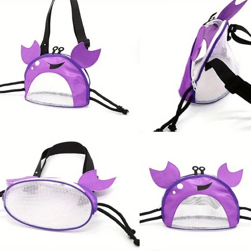 Novelty Design Crab Mesh Storage Bag, Cute Cartoon Pattern Zipper Beach Bag, Girl Fashion Shoulder Bag, Children's Crossbody Bag