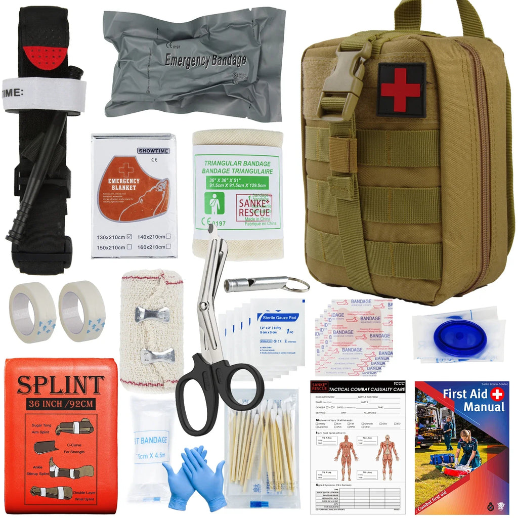 First Aid Survival Kit Tactical IFAK Pouch Supplied full set Molle Camping Kit with 18 EMT Tourniquet Items Emergency Outdoors