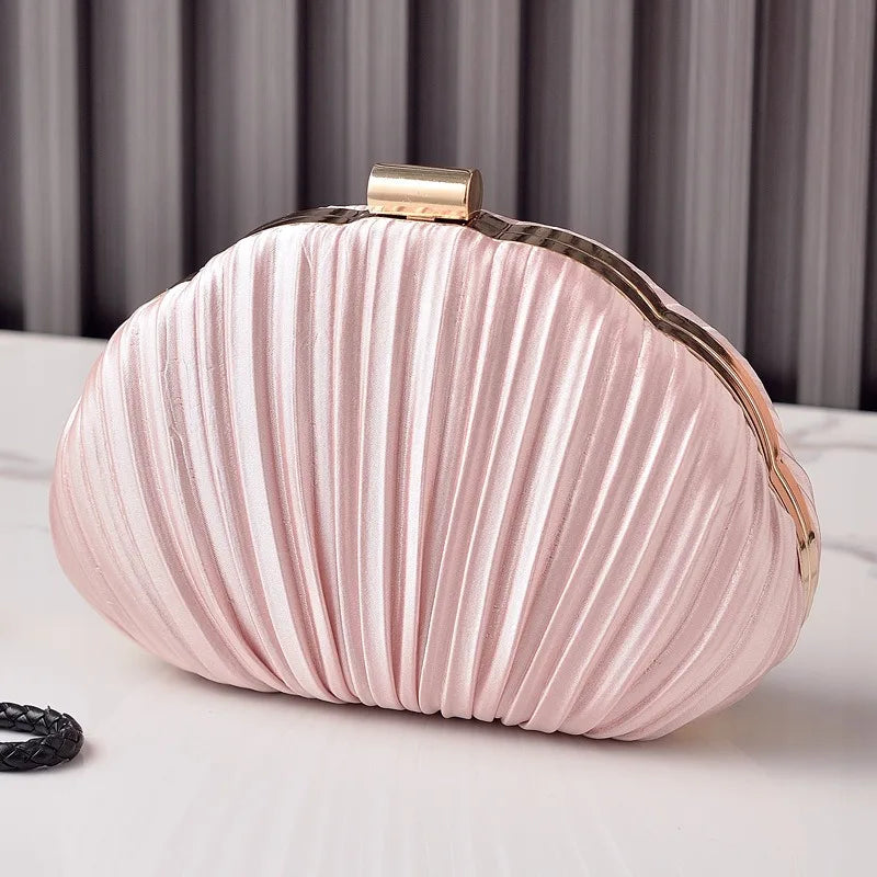 Nesitu Shell Shape Women Make Up Cosmetic Evening Shoulder Messenger Clutch Bag Phone Purse Handbag Golden Green Pink M88259