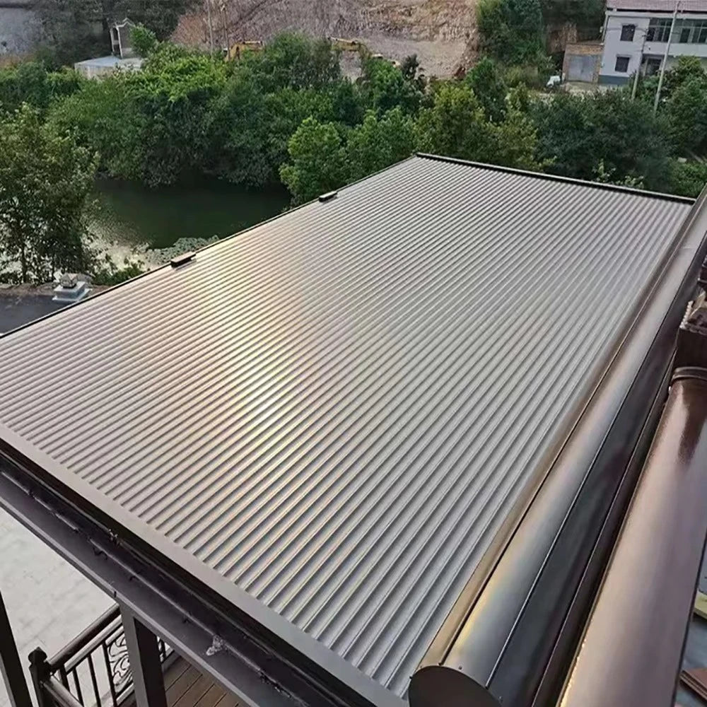 Electric Telescopic Aluminum Sky Awning Windproof Retractable Roof Shade For Cafe Restaurant Backyard Leisure Canopy