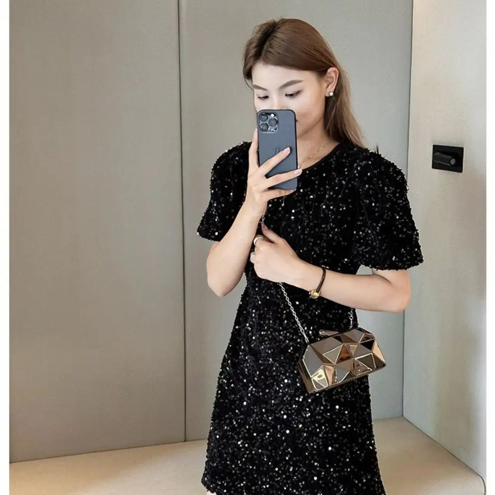 Fashion Geometric Women's Handbag Gold Box Shiny Acrylic Evening Bag Mini Female Purse for Party