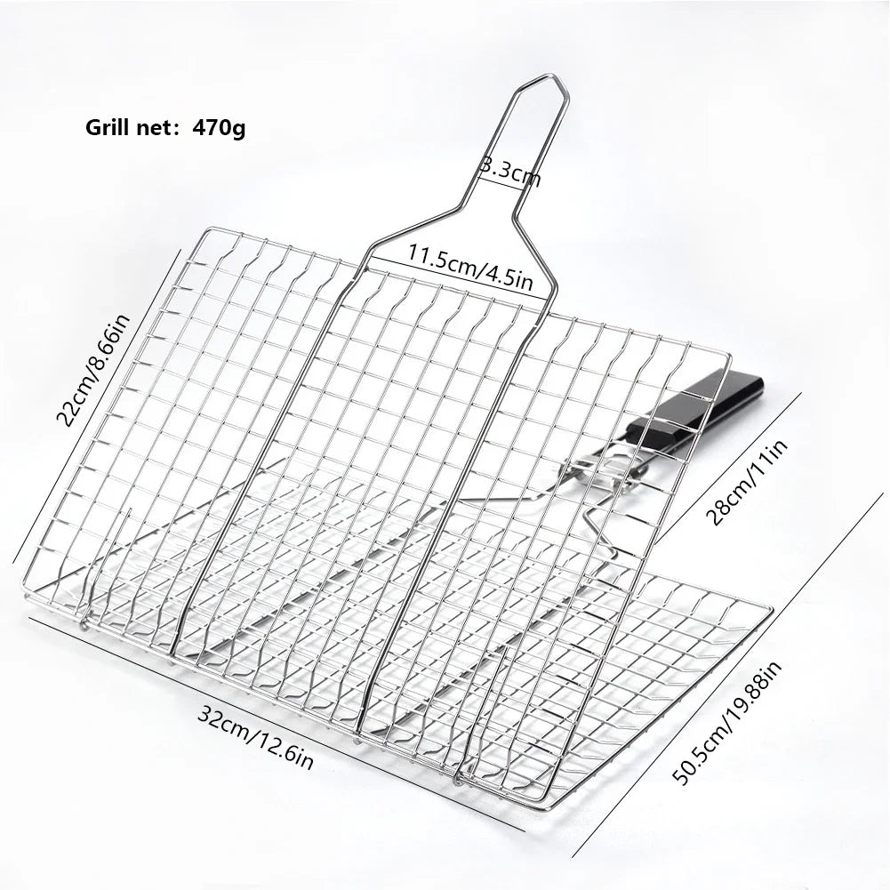 BBQ Grilling Baskets Non Stick Folding Grill Basket Stainless Steel Barbecue Grill Basket for Fish Vegetables Steak Shrimp Chops