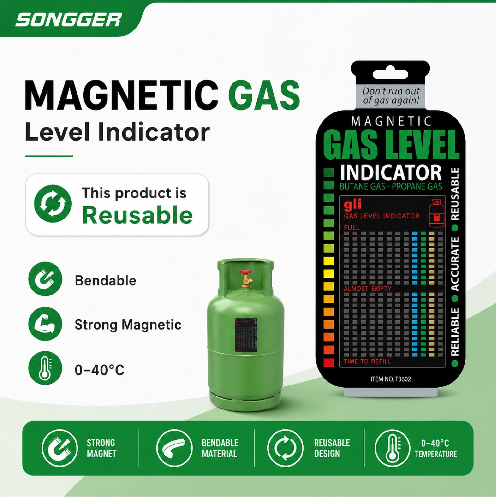 LPG Gas Level Indicator Magnetic Card Tank Gauge Sticker Gas Bottle Level Indicator Temperature Sensitive