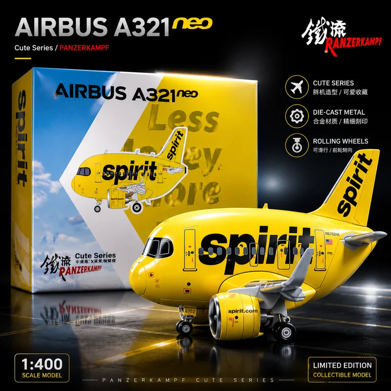 2026 Panzerkampf Cartoon Airplane Model Full Alloy 70102PP Airbus A321NEO Spirit Airlines Display Model For Aviation Enthusiasts
