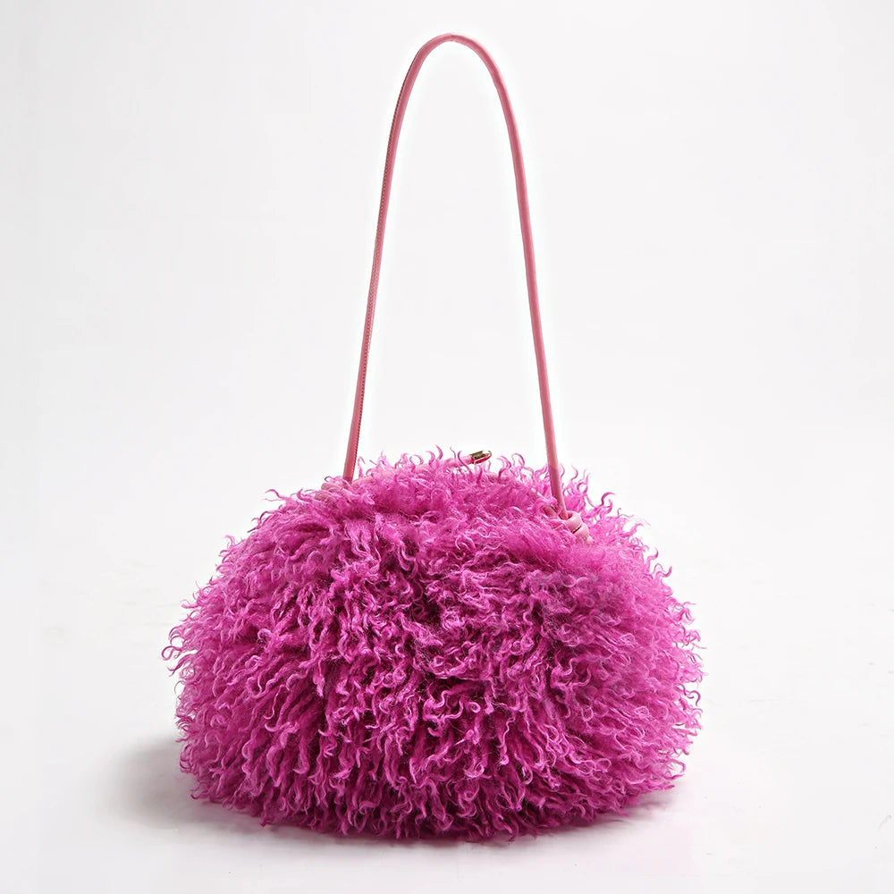 Fluffy Curly Faux Fur Cloud Bag Cute Soft Plush Purse for Women Casual Single Shoulder Crossbody Multi Color Daily Fashion Handb