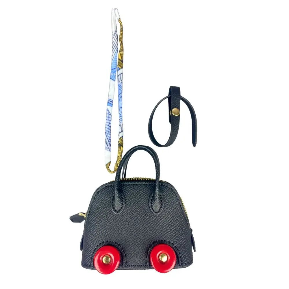 Leather Mini Bag Charm With Cute Wheels - Earphones & Lipstick Pouch with Dual Straps-PU Leather-Ideal For Bag Accessory