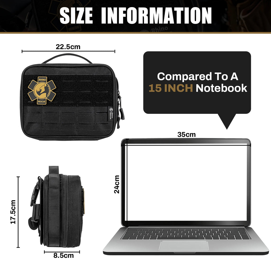 RHINO RESCUE Compact Vehicle First Aid Pack, Disaster Preparedness Kit, Molle Storage Pouch for Outdoor & Home Safety