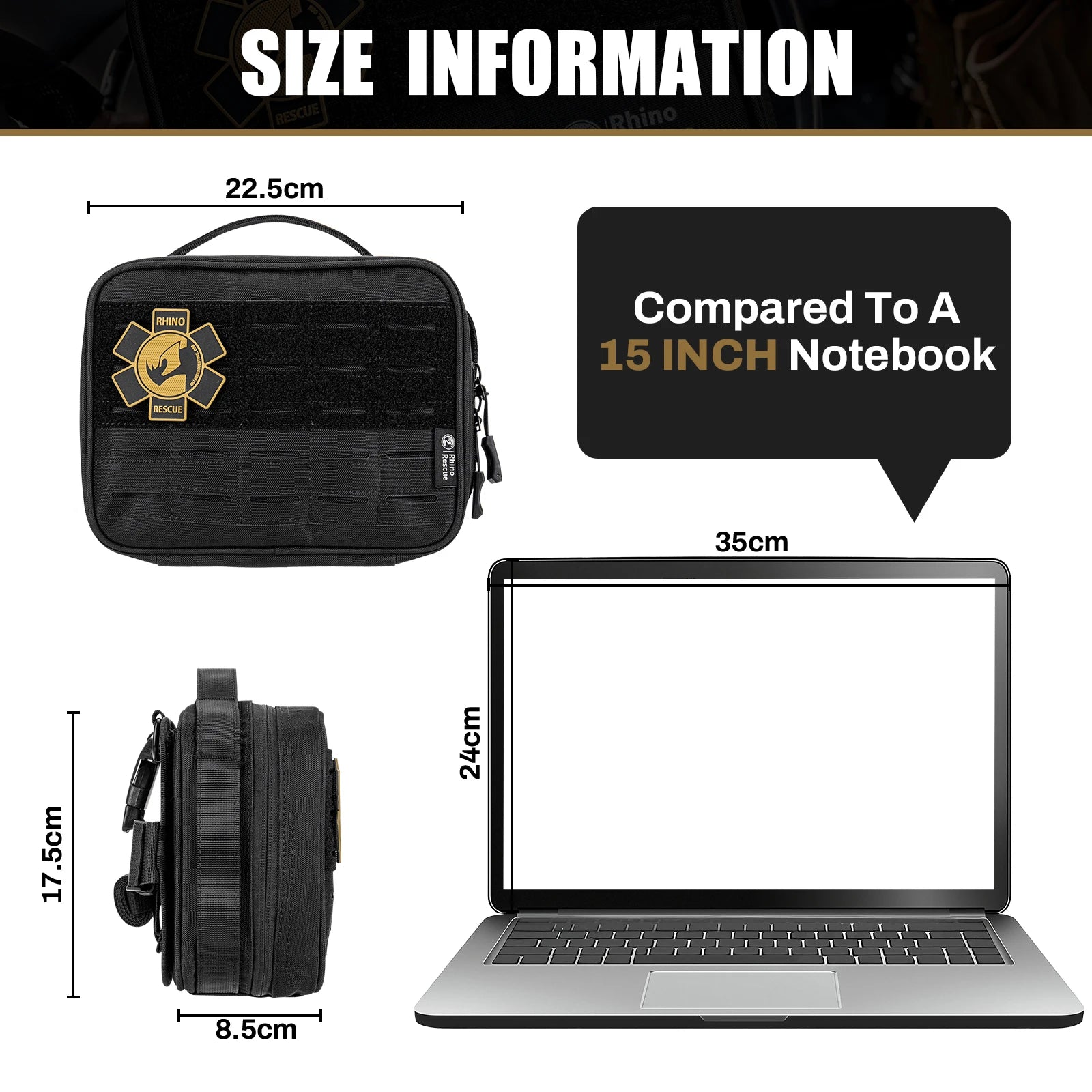 RHINO RESCUE Compact Vehicle First Aid Pack, Disaster Preparedness Kit, Molle Storage Pouch for Outdoor & Home Safety