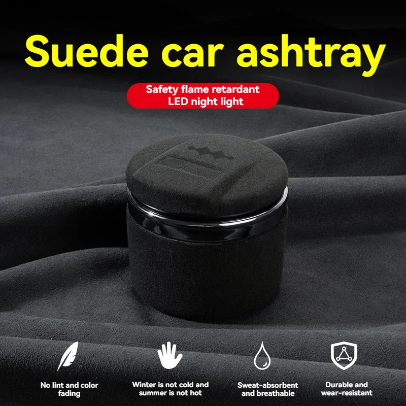 Car Suede Ashtray With Blue-Ray LED Light Creative Ceramic Ashtray Cigarette Holder with logo For BYD Equation Leopard 5 2023 +