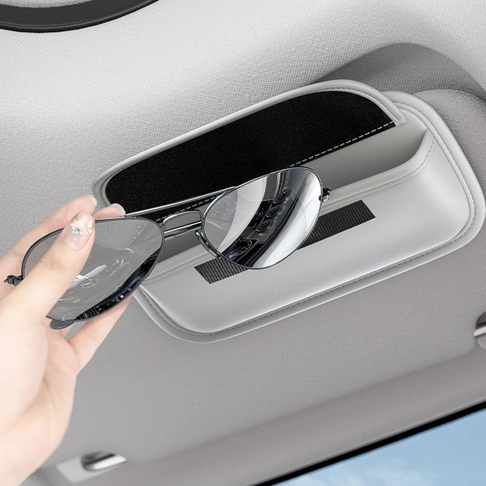 Car Glasses Case Wear-Resistant PU Leather Sunglasses Holder Hook and Loop Fastener Eyewear Protection Box Scratch-Free