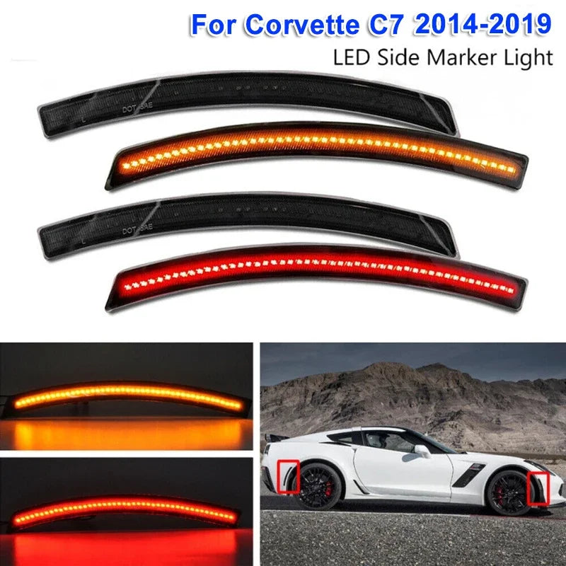 4pcs/set Smoked Lens LED Front and Rear Side Marker Lights for Chevy Corvette C7 2014-2019